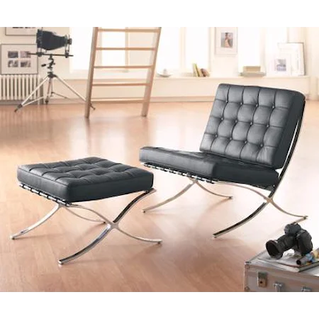 Barcelona Stainless Steel and Leather Chair and Ottoman Set